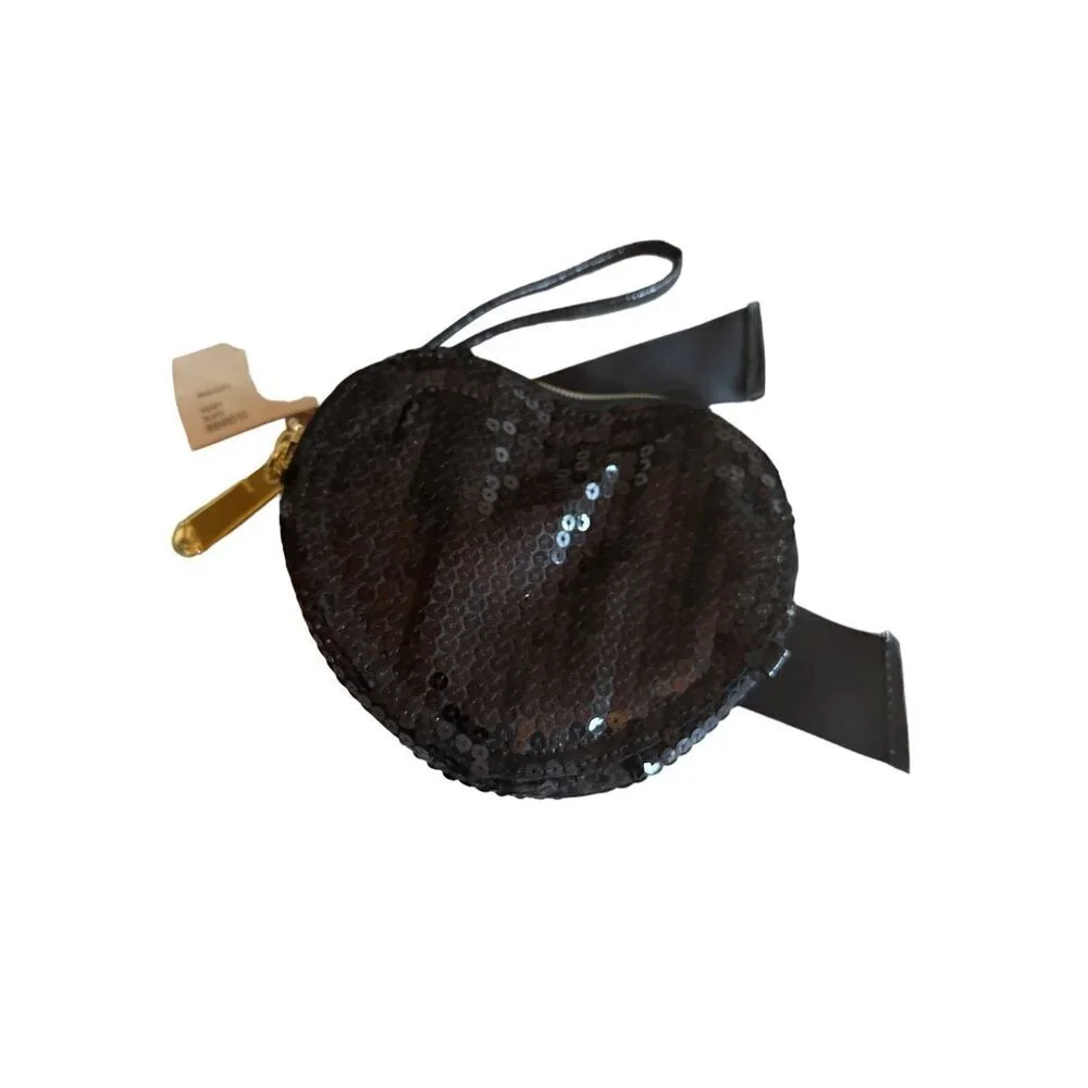 NWT Betsey Johnson Black Heart Wristlet With Sequins & Bow‎